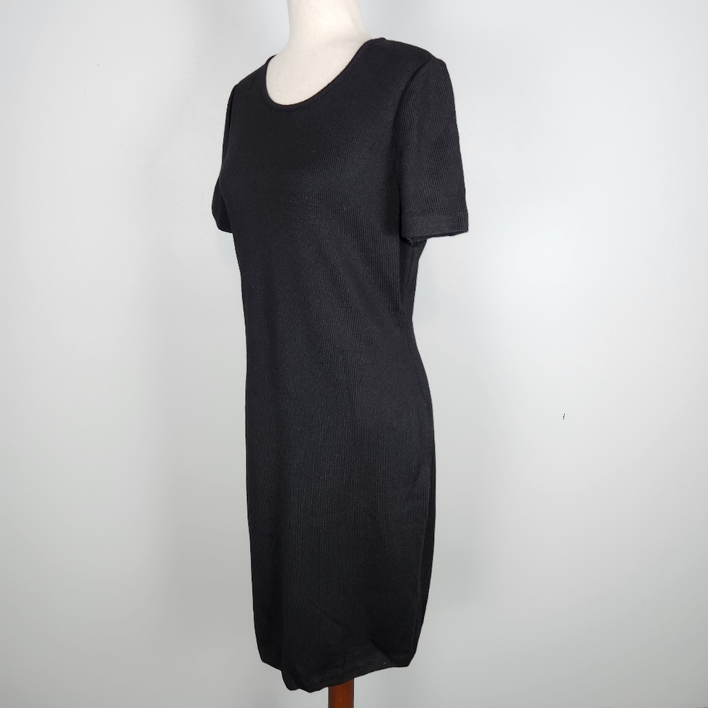 St. John Collection Black/Caviar Knit Cap Sleeve Sheath Dress Size 10 - Picture 6 of 15